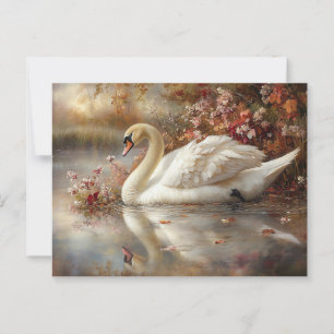 Swan Pastel Autumn Foliage Painting Postcard