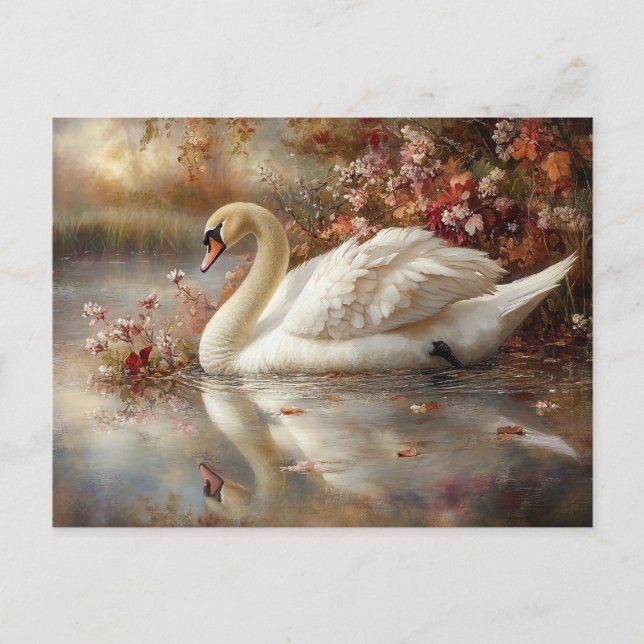 Swan Pastel Autumn Foliage Painting Postcard (Front)