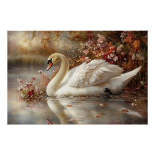 Swan Pastel Autumn Foliage Painting Poster