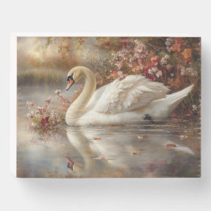 Swan Pastel Autumn Foliage Painting Wooden Box Sign