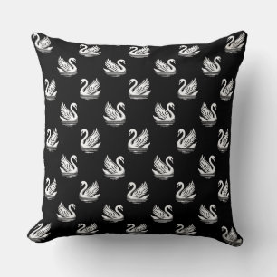 Swan Pattern 02 - White on Black Throw Pillow