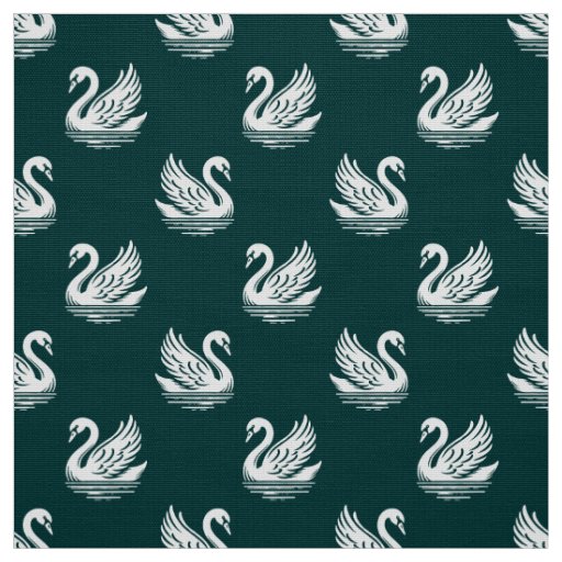 Swan Pattern 02 - White on Dark Green Fabric