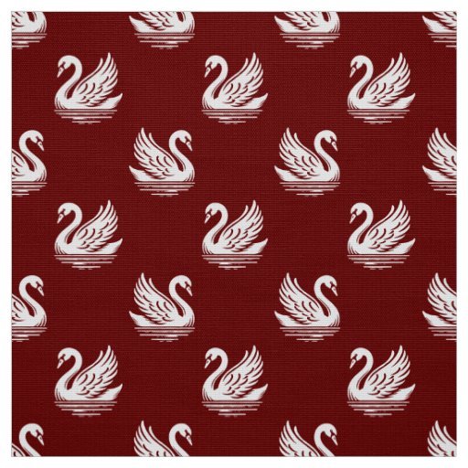 Swan Pattern 02 - White on Dark Green Fabric