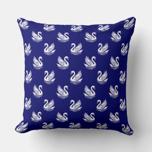 Swan Pattern 02 _ White on Deep Navy Blue Throw Pillow
