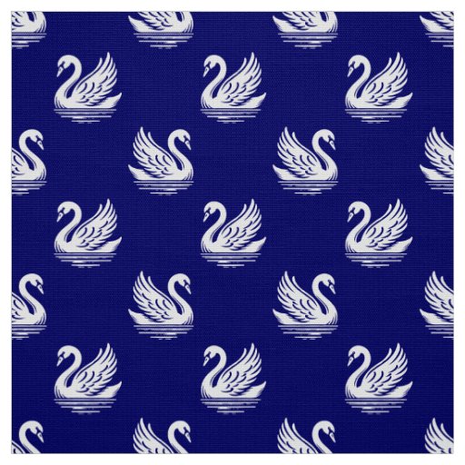 Swan Pattern 02 - White on Deep Navy Fabric