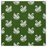 Swan Pattern 02 - White on Forest Green Fabric