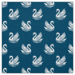 Swan Pattern 02 - White on Ocean Blue Fabric
