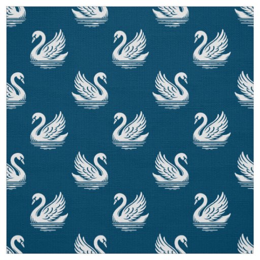 Swan Pattern 02 - White on Ocean Blue Fabric