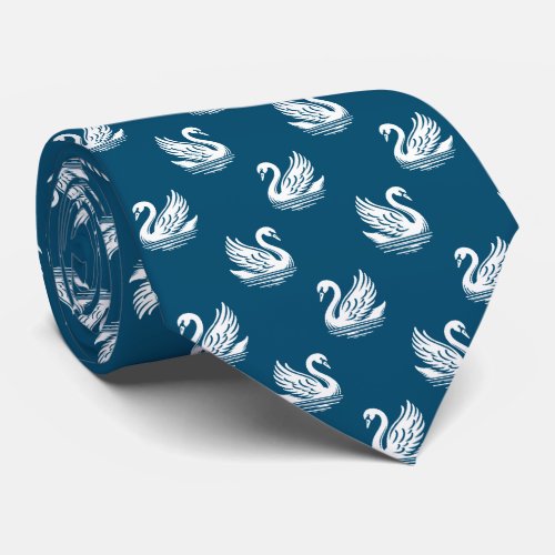 Swan Pattern 02 _ White on Ocean Blue Neck Tie
