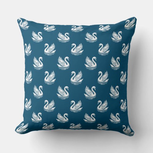 Swan Pattern 02 _ White on Ocean Blue Throw Pillow