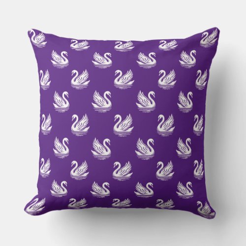 Swan Pattern 02 _ White on Royal Purple Throw Pillow