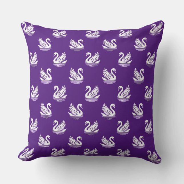 Swan Pattern 02 - White on Royal Purple Throw Pillow (Front)