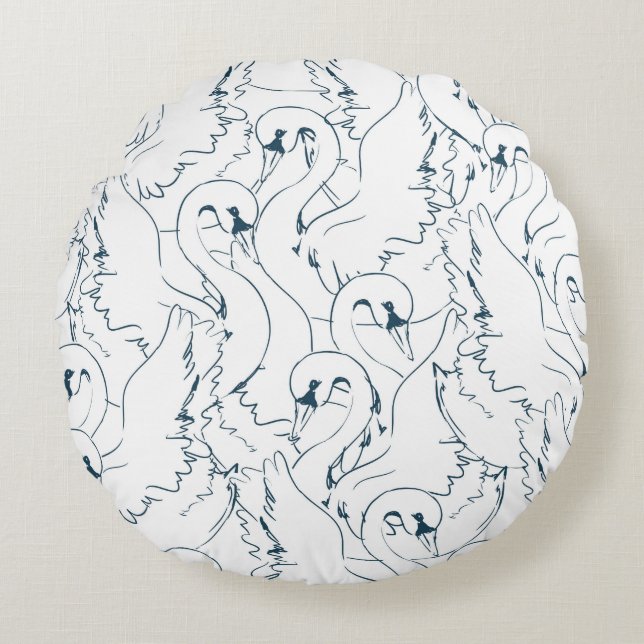 Swan Pattern Seamlessswan, pattern, abstract, back Round Pillow (Front)