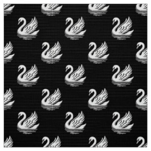 Swan Pattern - White on Black Fabric