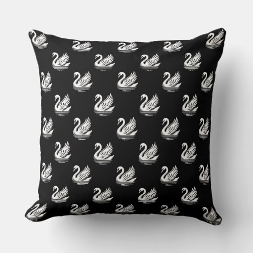 Swan Pattern _ White on Black Throw Pillow