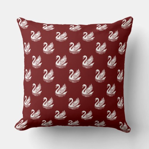 Swan Pattern _ White on Dark Red Throw Pillow