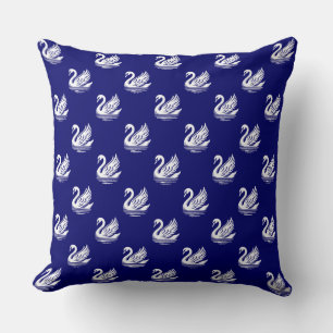 Swan Pattern - White on Deep Navy Blue Throw Pillow