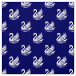 Swan Pattern - White on Deep Navy Fabric