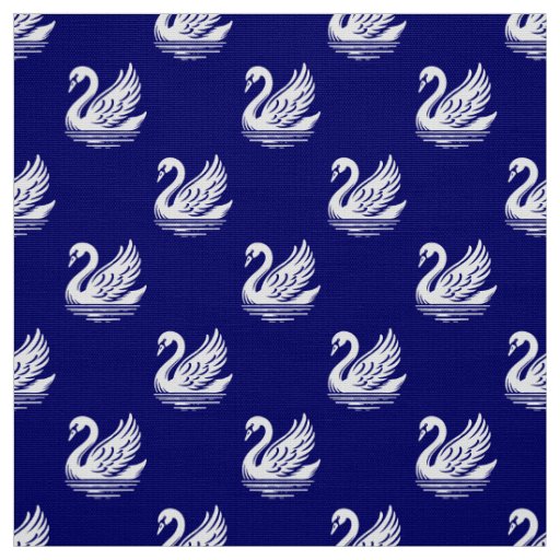 Swan Pattern - White on Deep Navy Fabric