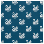 Swan Pattern - White on Ocean Blue Fabric