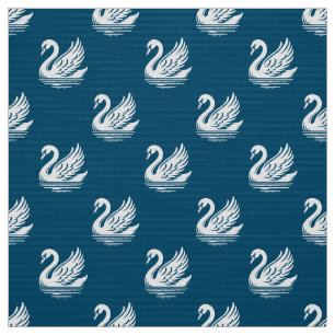 Swan Pattern - White on Ocean Blue Fabric