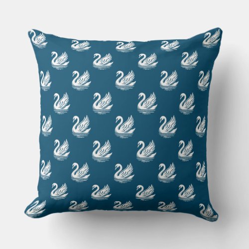 Swan Pattern _ White on Ocean Blue Throw Pillow
