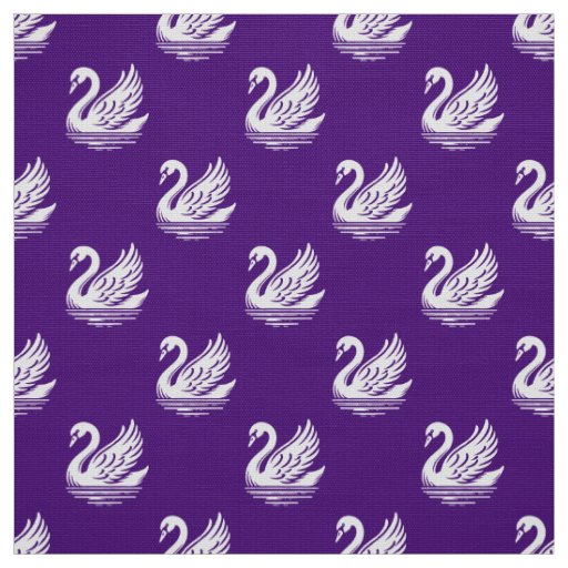 Swan Pattern - White on Royal Purple Fabric