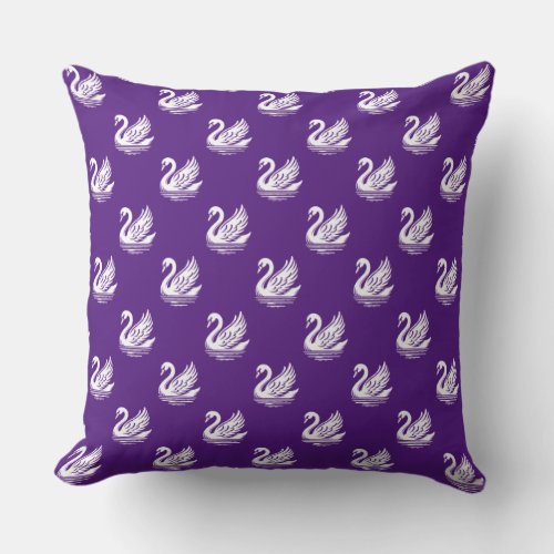 Swan Pattern _ White on Royal Purple Throw Pillow