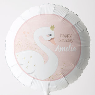 Swan Personalized Birthday Balloon   Pink and Gold