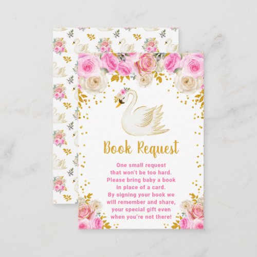 Swan Pink and Gold Roses Book Request Enclosure Card