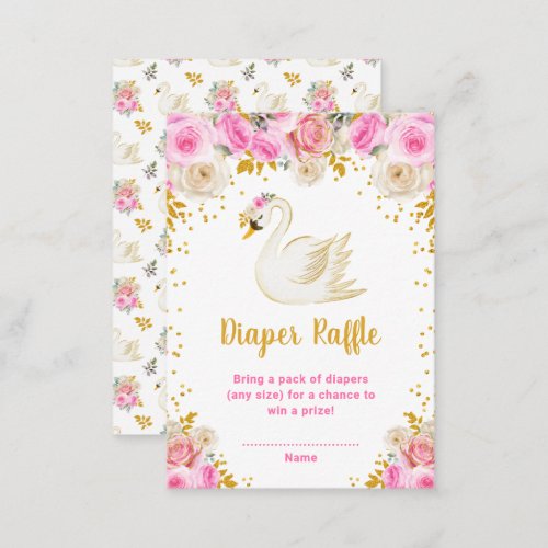 Swan Pink and Gold Roses Diaper Raffle Enclosure Card