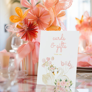 Swan Pink Baby Shower Gifts and Cards Pedestal Sign