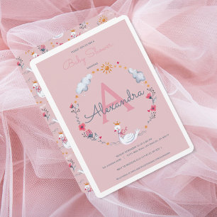 Swan pink baby shower invitation