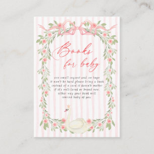 Swan Pink Bow Floral Baby Shower Books for Baby Enclosure Card