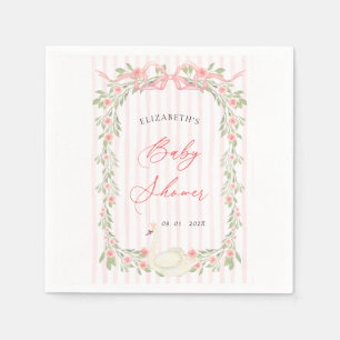 Swan Pink Bow Floral Baby Shower Napkins