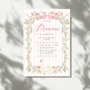Swan Pink Bow Floral Roses Baby Shower Invitation