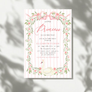 Swan Pink Bow Floral Roses Baby Shower Invitation