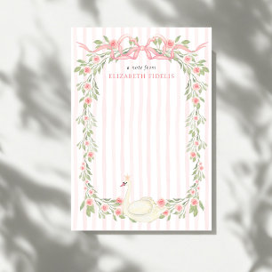 Swan Pink Bow Floral Roses Baby Shower Note Card