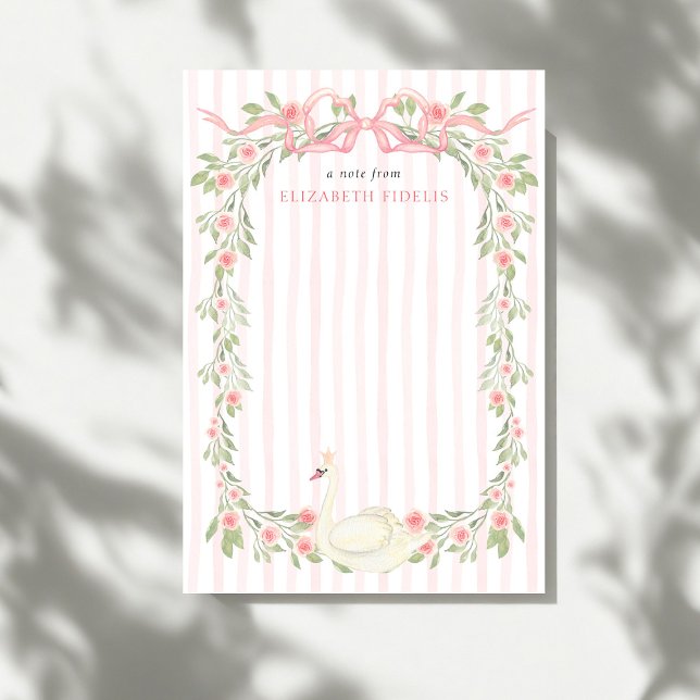 Swan Pink Bow Floral Roses Baby Shower Note Card (Creator Uploaded)