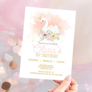 Swan Pink Elegant Princess Birthday Party Invitation