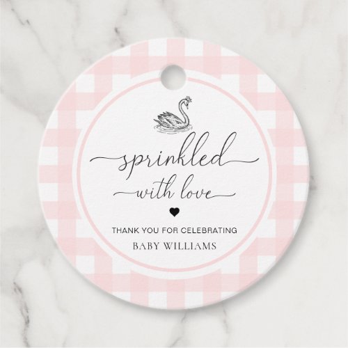 Swan Pink Gingham Sprinkled With Love Favor Tags