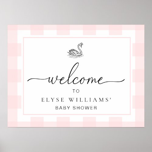 Swan Pink Gingham Welcome Sign