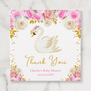 Swan Pink Gold Roses Baby Shower Thank You Favor Tags