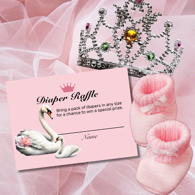 Swan Pink Lotus Floral Baby Shower Diaper Raffle Enclosure Card (Creator Uploaded)