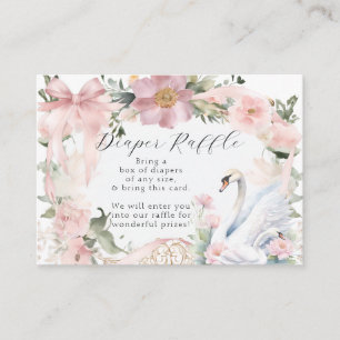 Swan Pink Ribbon Elegant Floral Girl Baby Shower Enclosure Card