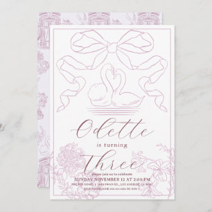 Swan Pink Toile de Jouy Girl Birthday Invitation