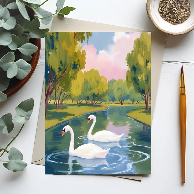 Swan Pond Boston Common Massachusetts Watercolor Postcard (Creator Uploaded)