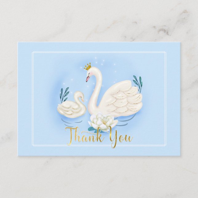Swan Pond Gold Blue Baby Shower Thank You Enclosure Card (Front)
