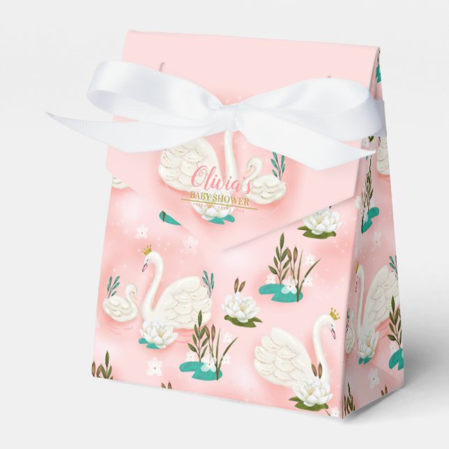 Swan Pond Gold Pink Baby Shower Favor Boxes (Front Side)