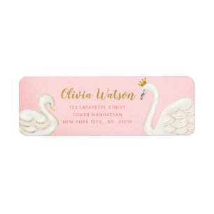 Swan Pond Gold Pink Baby Shower Personalized Label